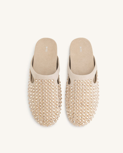 Athena Artificial Crystal Flat Mules - Black