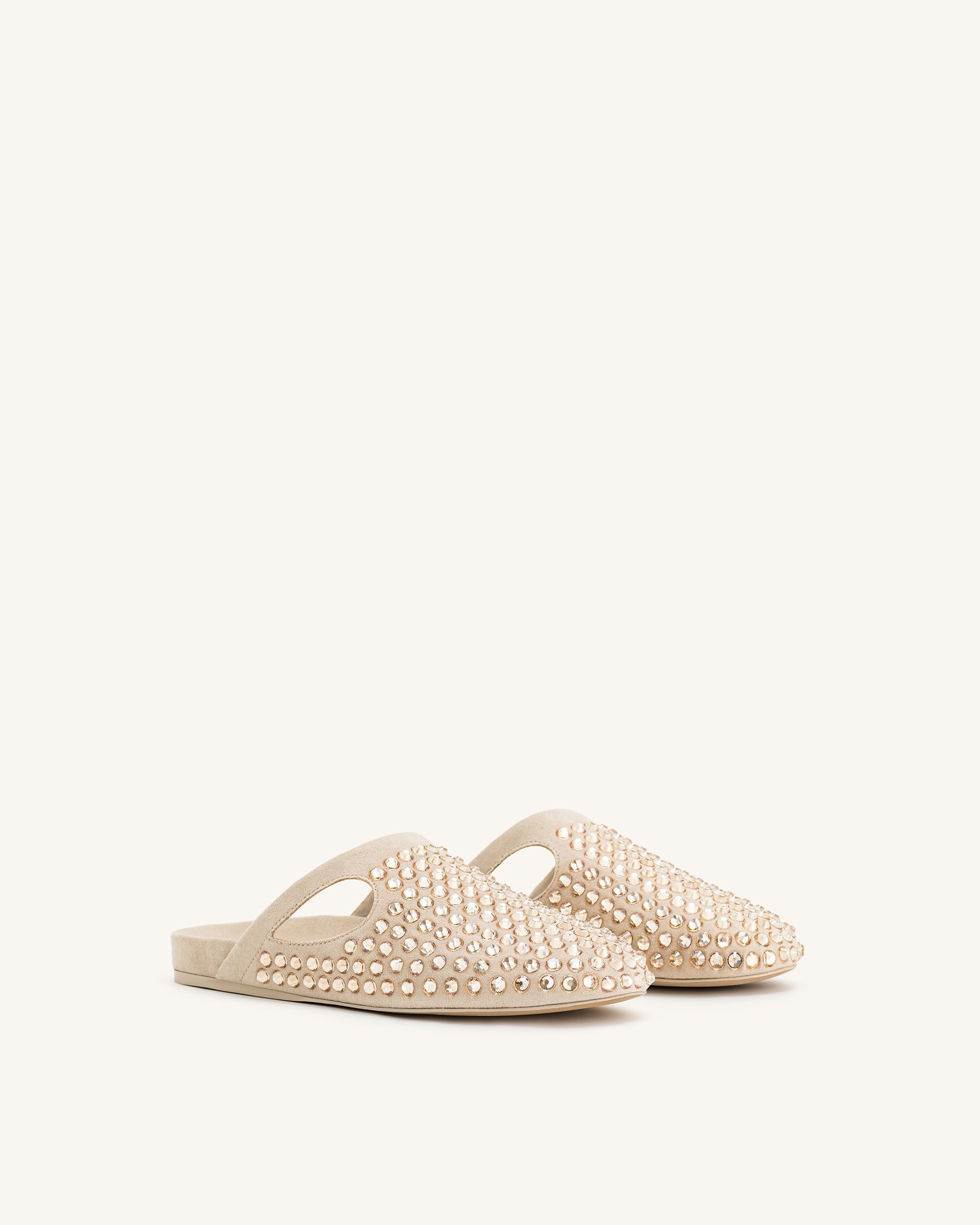 Athena Artificial Crystal Flat Mules - Black