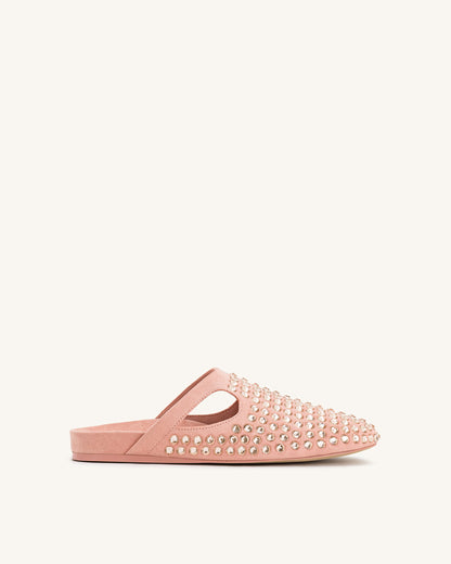 Athena Artificial Crystal Flat Mules - Beige