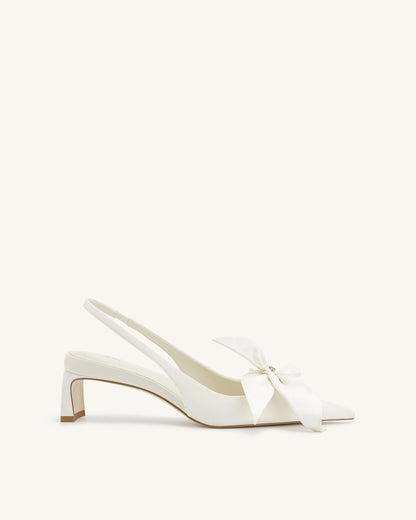 Queena Floral Appliques Slingback Pumps - Rose Pink