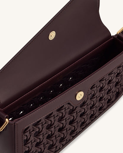 Addisyn Cutout Woven Shoulder Bag - Burgundy