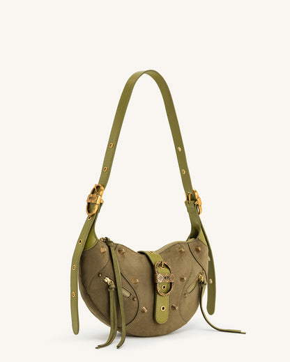 Tessa Suede Shoulder Bag - Dark Birch Brown