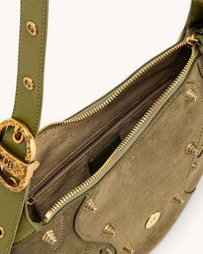 Tessa Suede Shoulder Bag - Dark Birch Brown