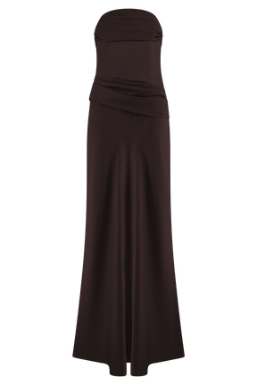 Jasmine Strapless Satin Maxi Dress - Dark Chocolate