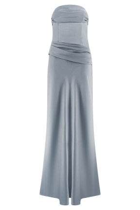 Jasmine Strapless Satin Maxi Dress - Frosted Blue