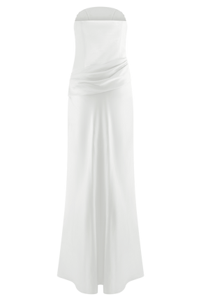 Jasmine Strapless Satin Maxi Dress - White
