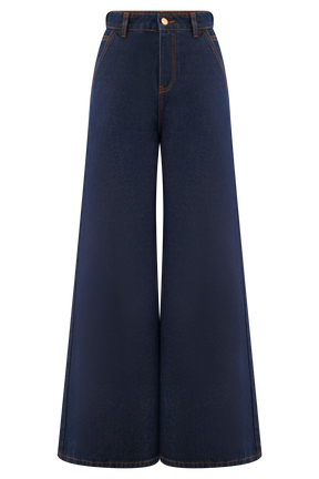 Jen Wide Leg Flare Denim Jeans - Indigo Blue