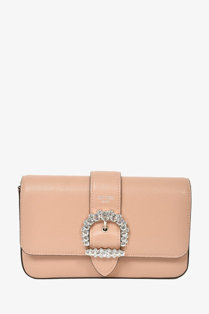 Jimmy Choo Beige Grained Leather Crystal Buckle 'Cheri' Crossbody Bag