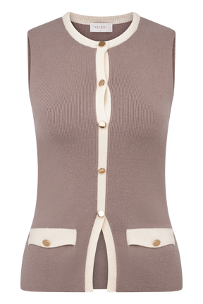 Julianne Contrast Knit Top - Pebble/Ivory