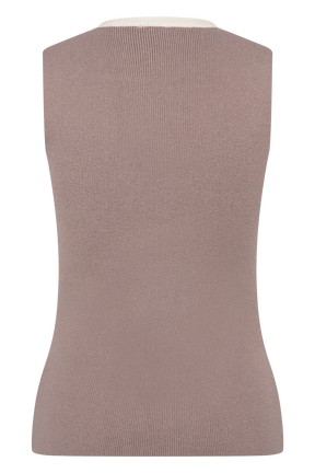 Julianne Contrast Knit Top - Pebble/Ivory