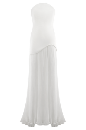 Juno Strapless Pleated Maxi Gown - White