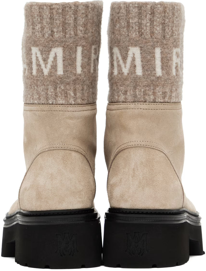 AMIRI Tan Knit Logo Collar Combat Boots
