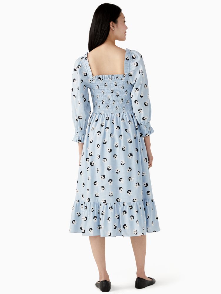 Floral Dot Smocked Midi Dress