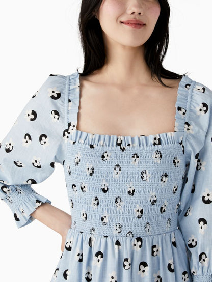 Floral Dot Smocked Midi Dress