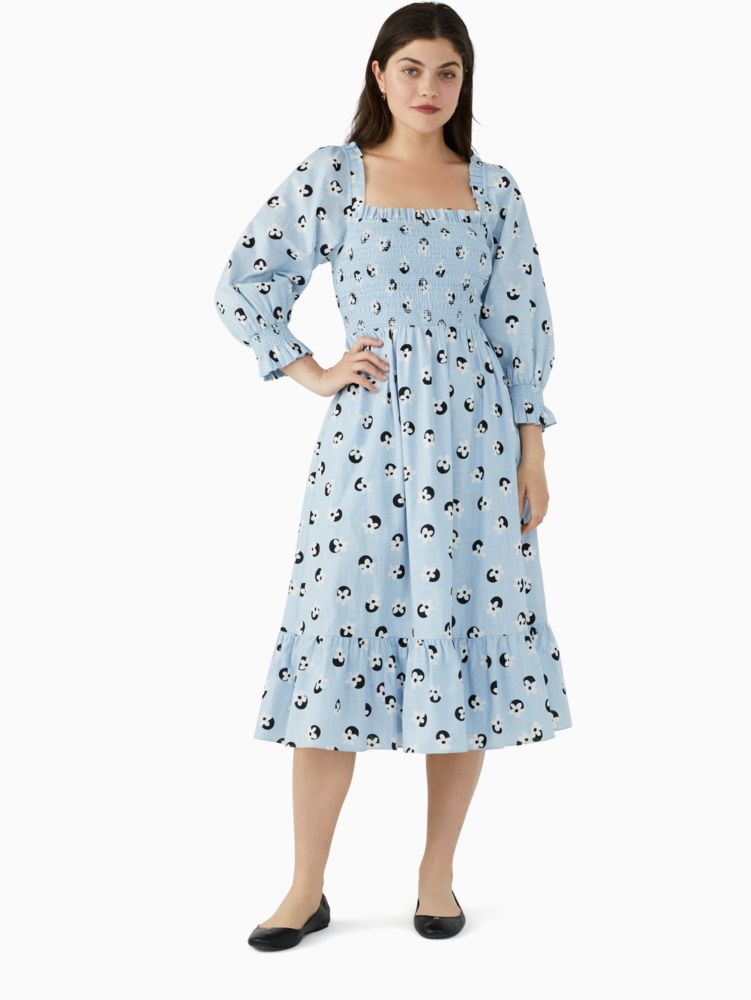 Floral Dot Smocked Midi Dress