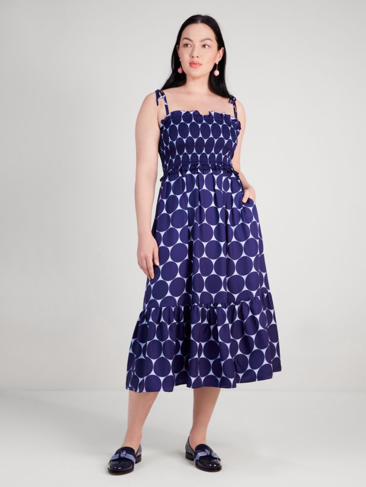 Joy Dot Silk Twill Smocked Dress