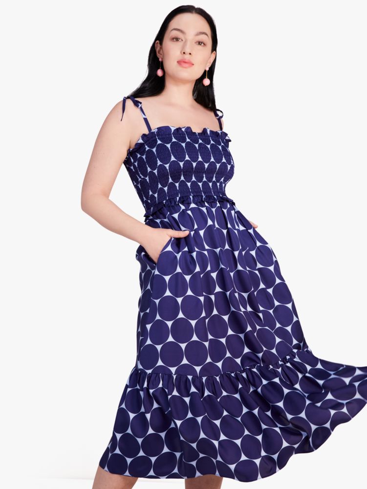 Joy Dot Silk Twill Smocked Dress