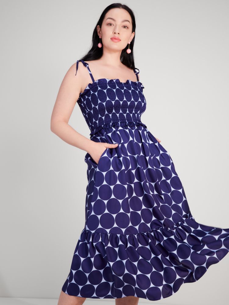 Joy Dot Silk Twill Smocked Dress
