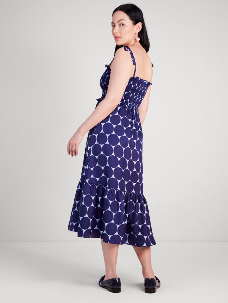 Joy Dot Silk Twill Smocked Dress