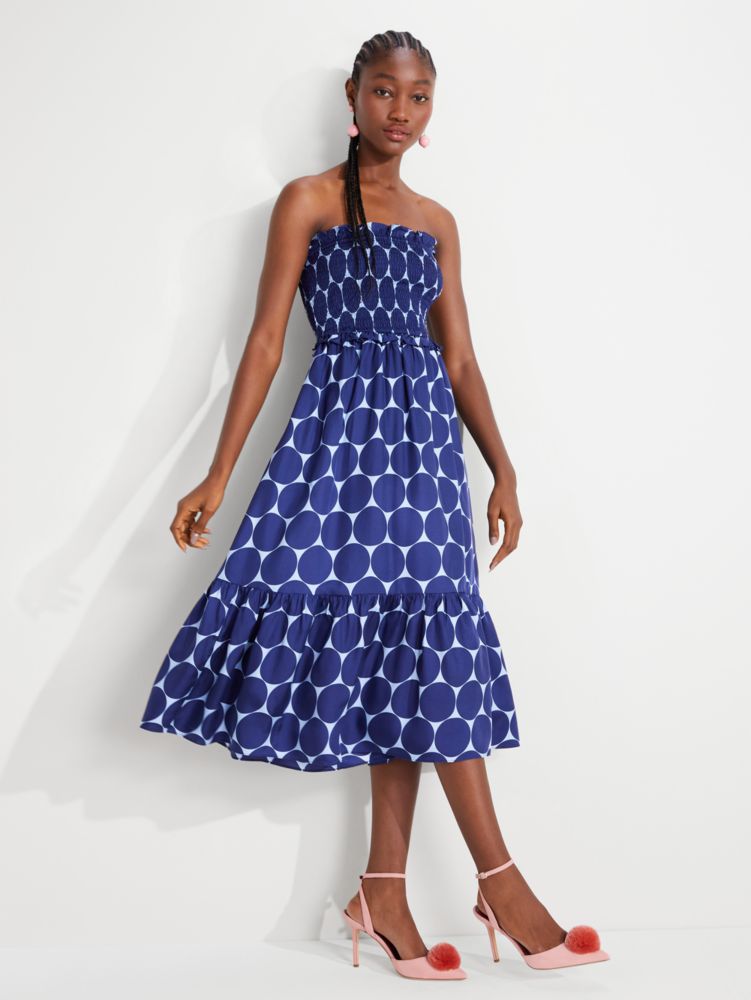 Joy Dot Silk Twill Smocked Dress