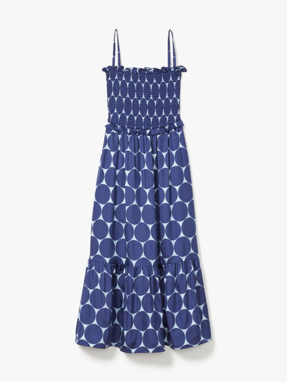 Joy Dot Silk Twill Smocked Dress