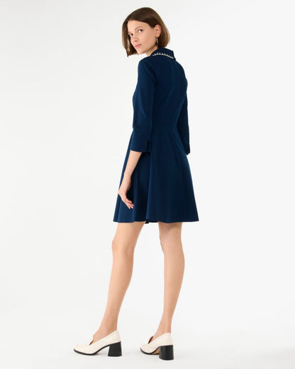 Embellished Collar Ponte Dress