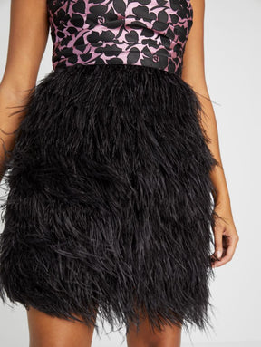 Rosy Garden Feather Trim Dress