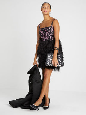Rosy Garden Feather Trim Dress