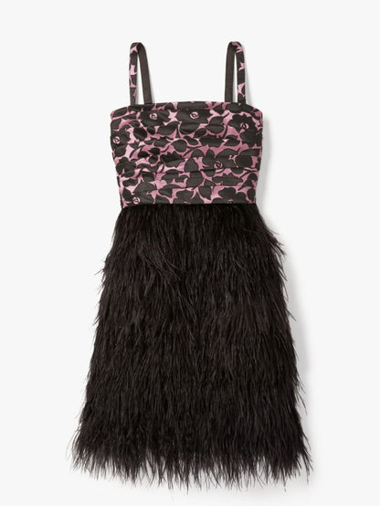 Rosy Garden Feather Trim Dress