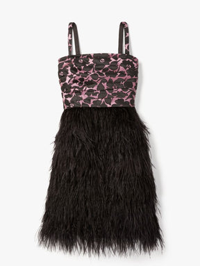Rosy Garden Feather Trim Dress