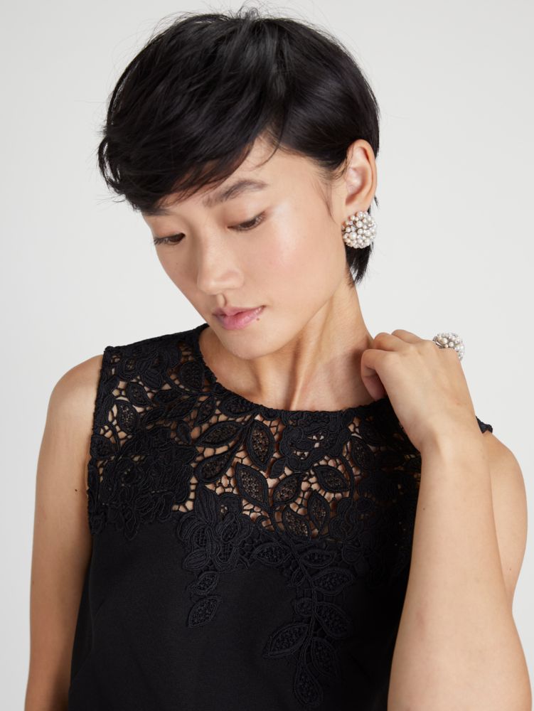 Ribbon Lace Applique Crepe Dress