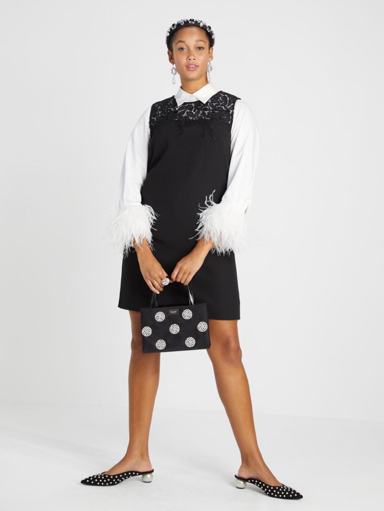 Ribbon Lace Applique Crepe Dress