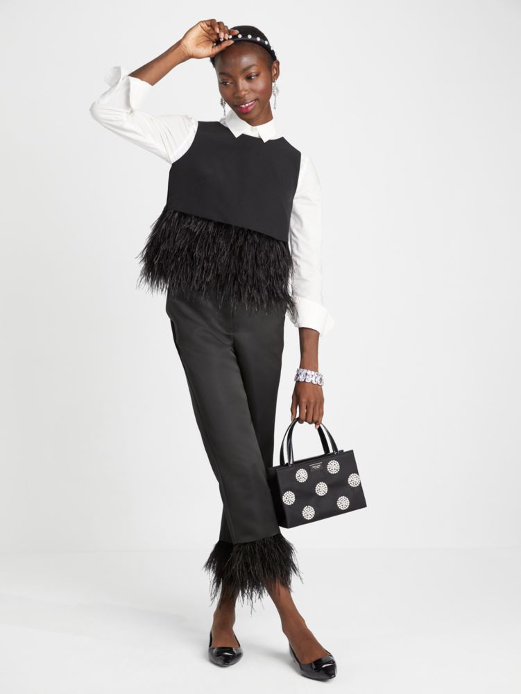 Feather Trim Crepe Top