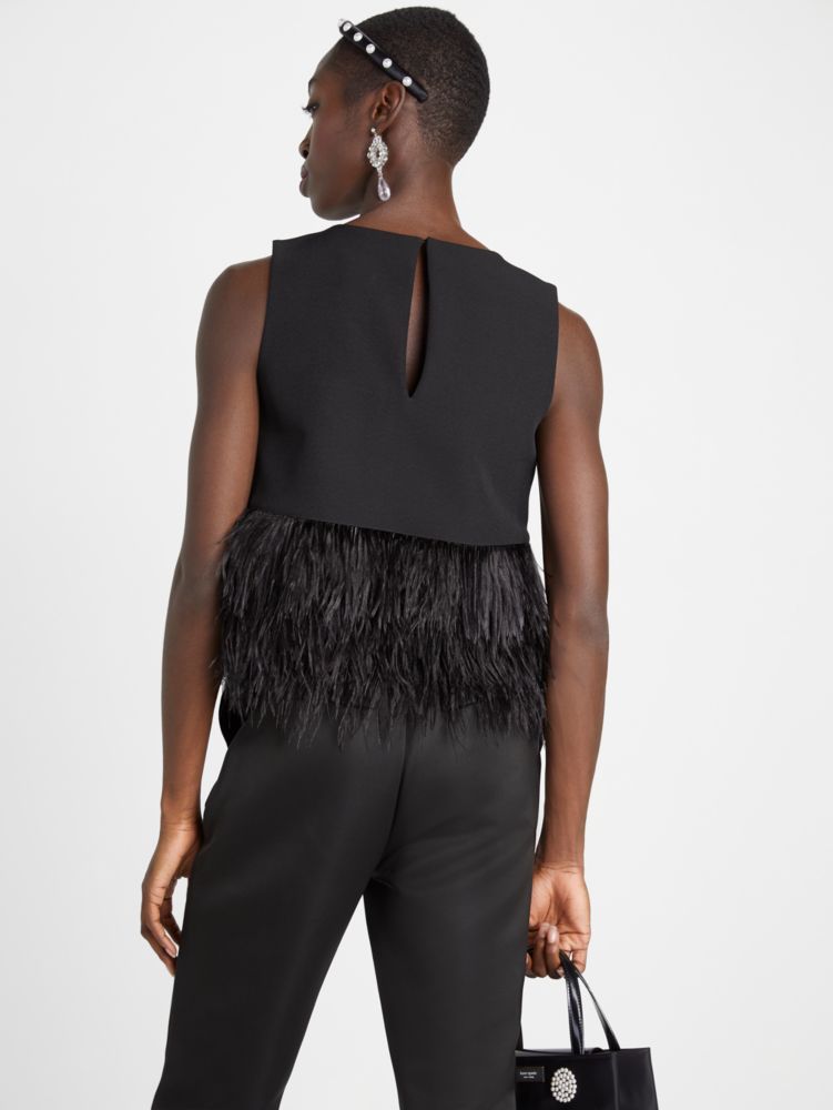 Feather Trim Crepe Top