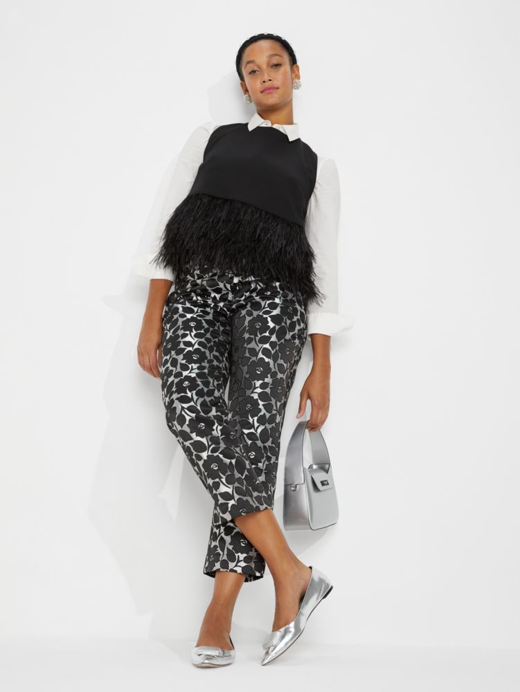 Feather Trim Crepe Top