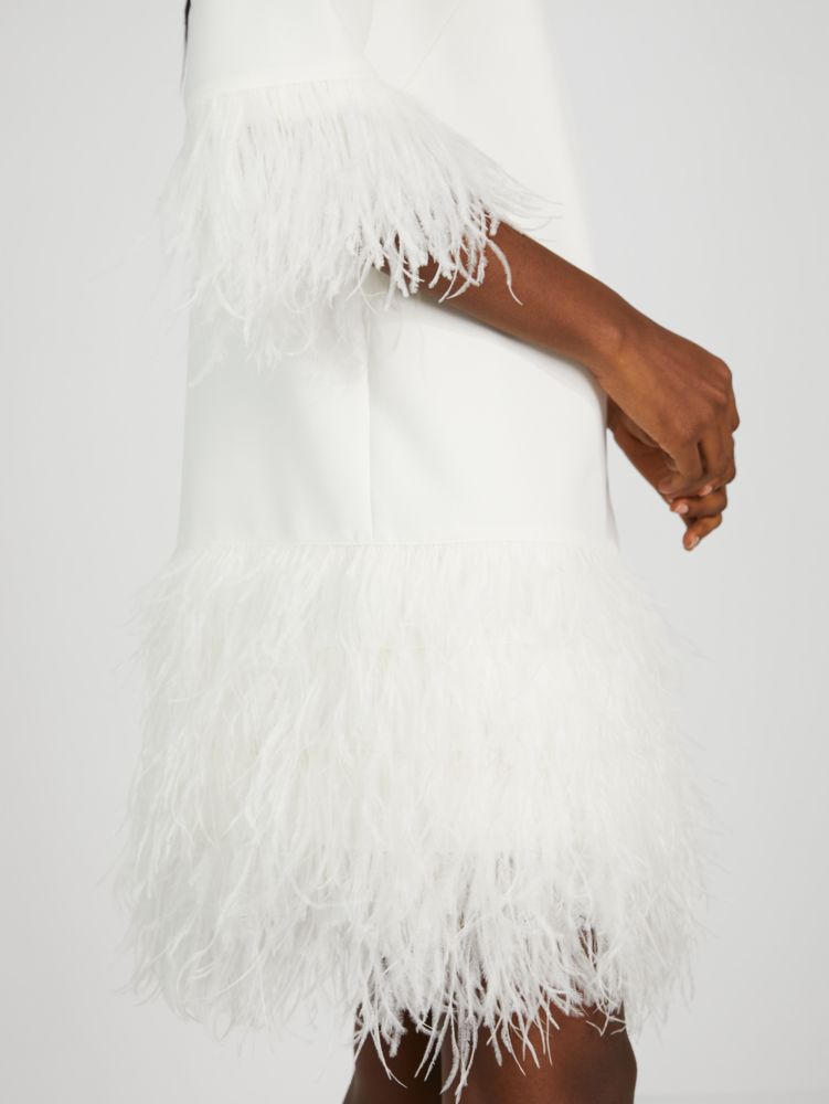 Feather Trim Crepe Dress