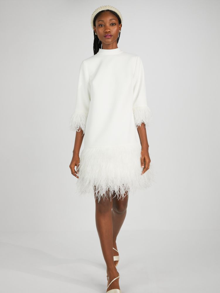 Feather Trim Crepe Dress