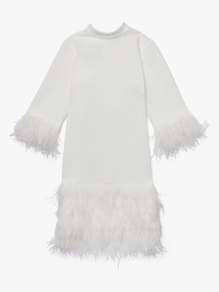 Feather Trim Crepe Dress