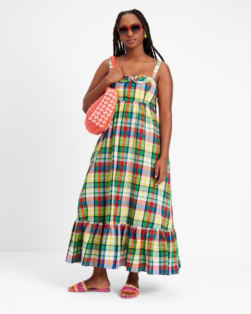 Coastal Plaid Bow Dress