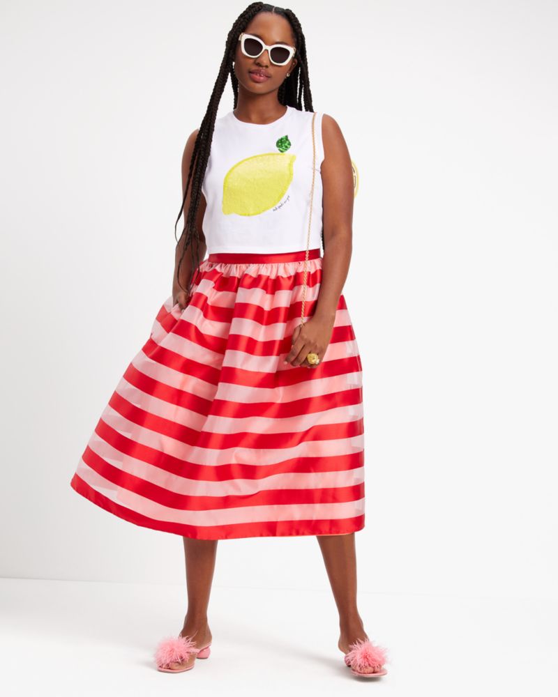 Awning Stripe Organza Midi Skirt
