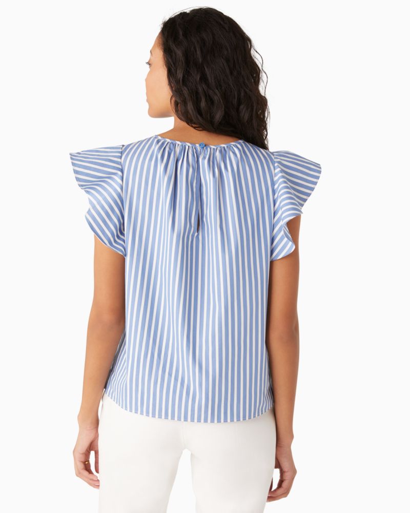 Basket Stripe Flutter-sleeve Top