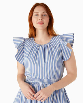 Basket Stripe Flutter-sleeve Top