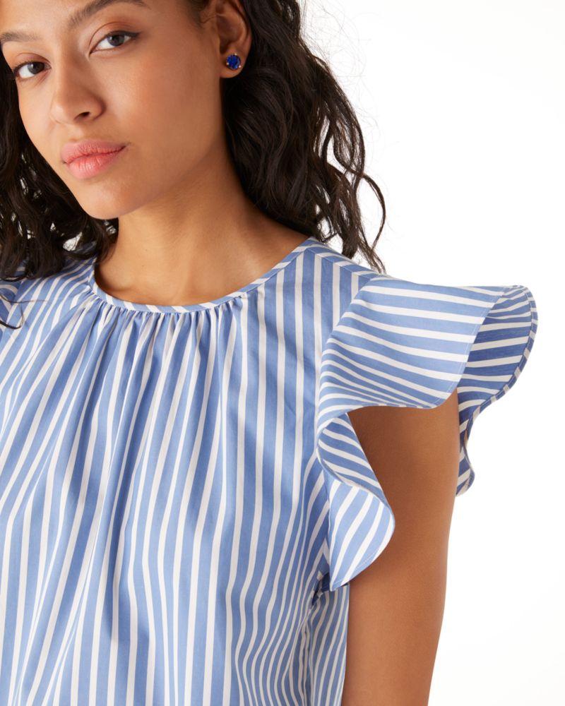 Basket Stripe Flutter-sleeve Top