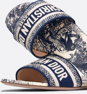Dway Slide Vibrant Blue Embroidered Cotton and Toile de Jouy Motif