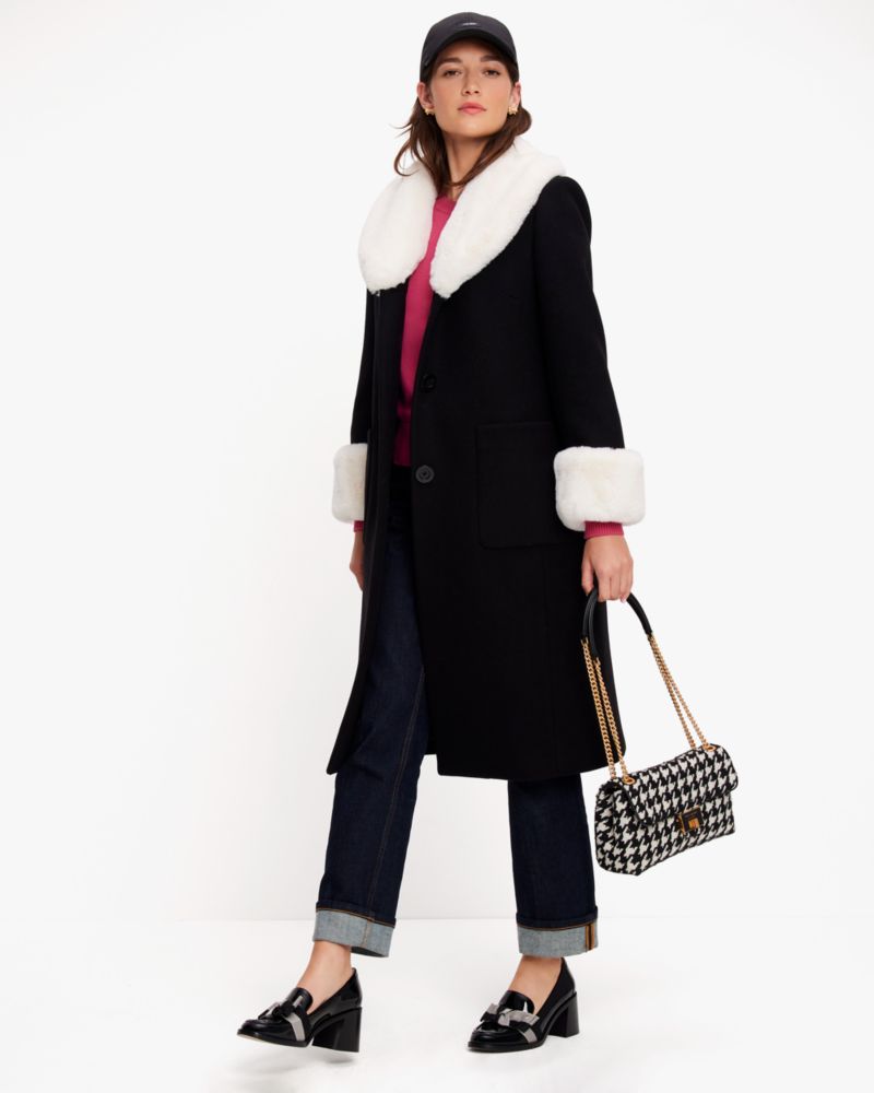 Faux Fur Trim Wool Coat