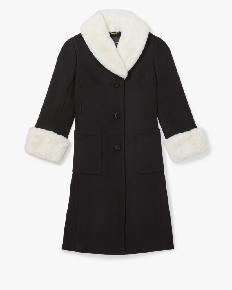 Faux Fur Trim Wool Coat