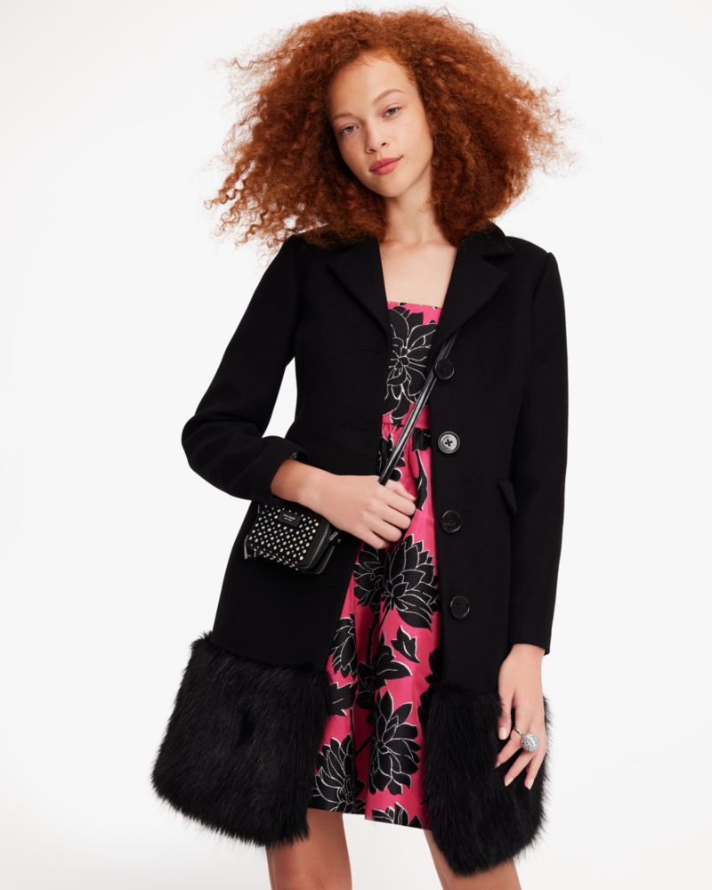 Faux Fur Hem Wool Coat