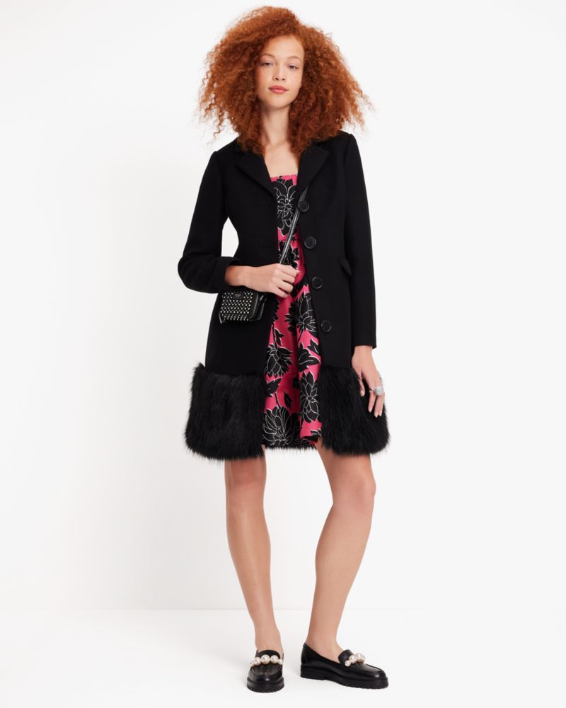 Faux Fur Hem Wool Coat