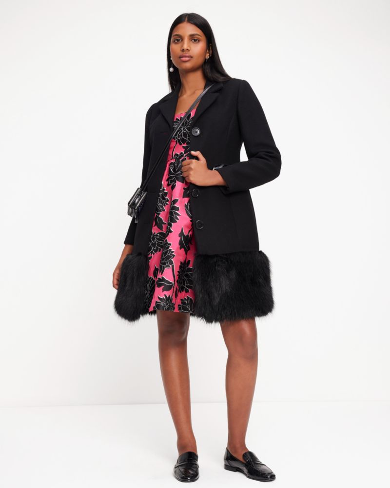 Faux Fur Hem Wool Coat