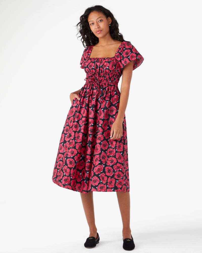 Poppy Toss Square-neck Midi Dress